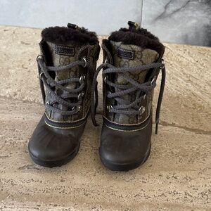 Gucci Kids Black and Brown Lace-Up Boots